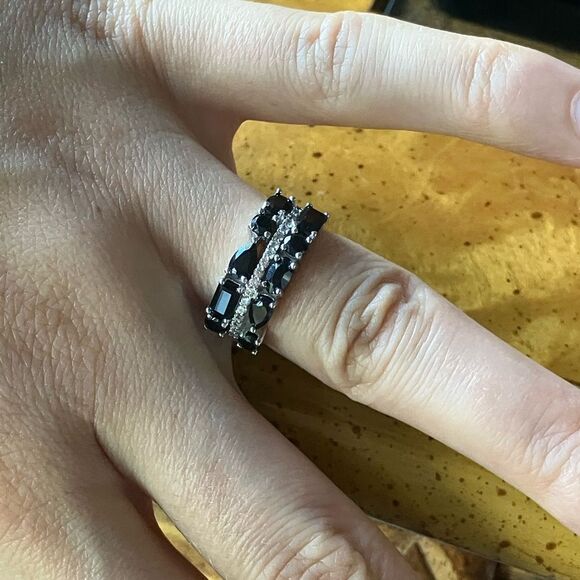 Natural Black Spinel Sterling Silver Ring Size 5.75 - Picture 4 of 9